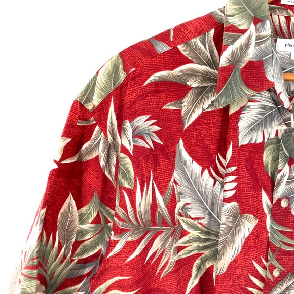 Pierre Cardin 100% Cotton Aloha Shirt in Red & Gray Tropical Plant Print in XLT - Picture 4 of 11
